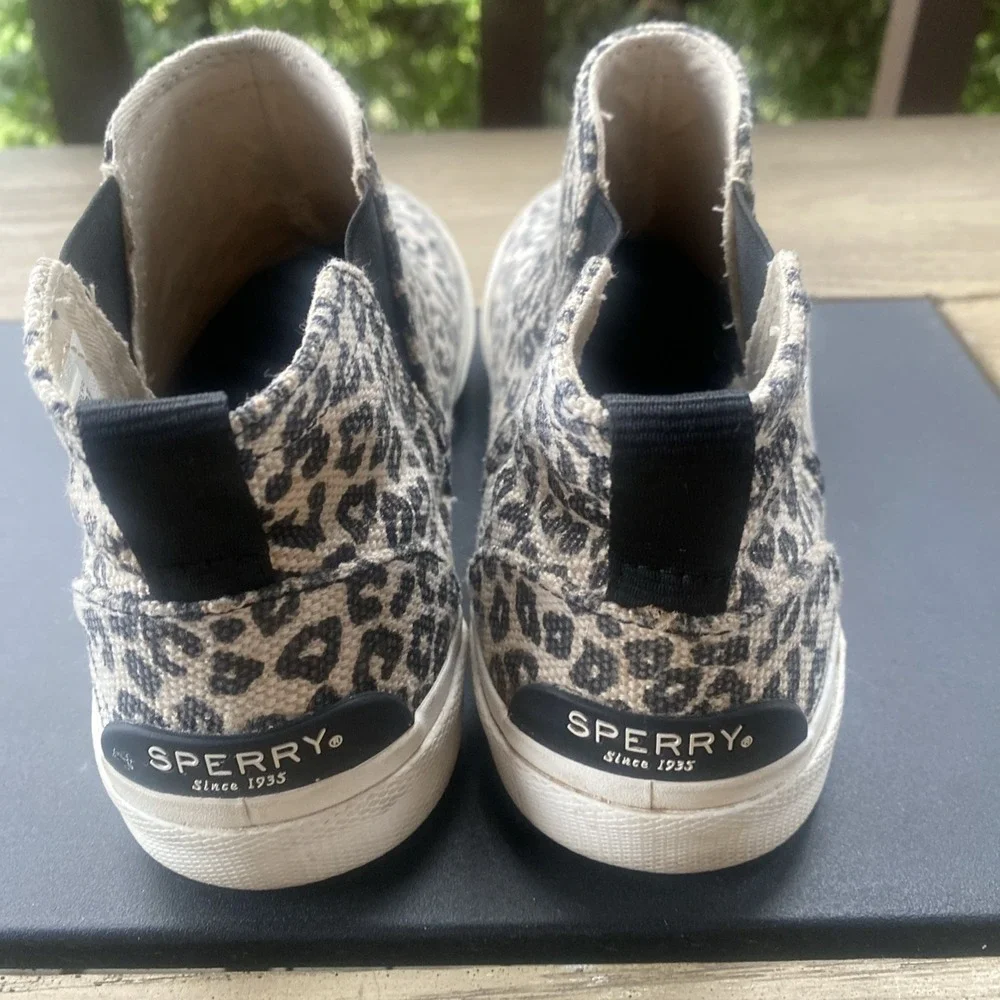 Sperry Top-Sider Crest Vibe High Top Leopard Print Sneakers Grey Black Women 6.5